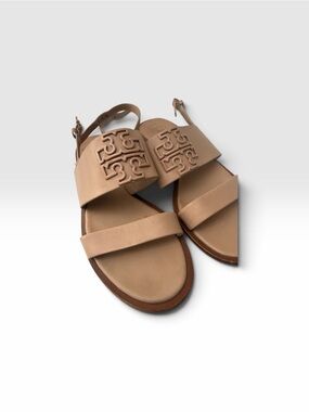 Tory Burch Melinda Tan Leather Logo Slingback Sandals Size 6.5